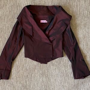 Italian Tailored Blouse Rich Iridescent Deep Merlot Red Mother of Pearl Buttons